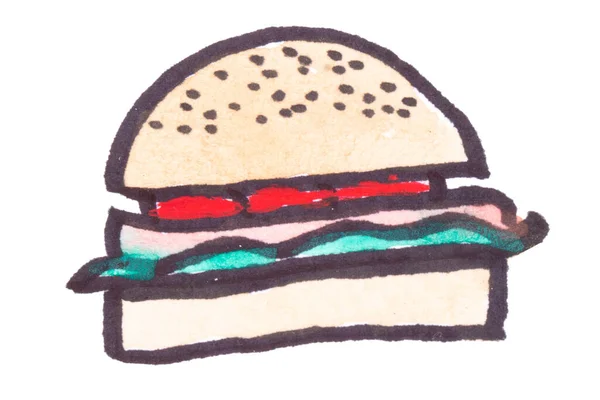 Hamburger Umění Karikatura Izolované Bílém Pozadí — Stock fotografie