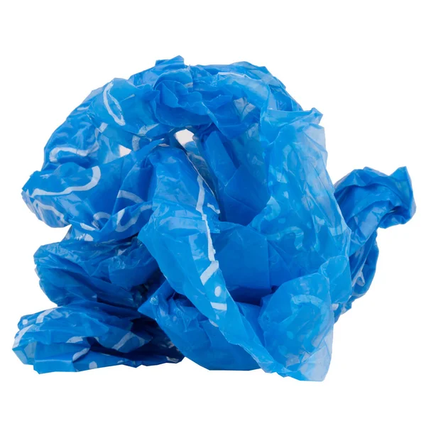 Saco Plástico Isolado Fundo Branco Amassado Azul — Fotografia de Stock