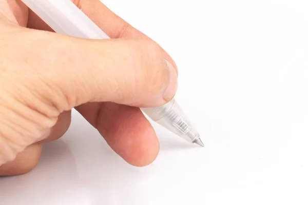白色背景下隔离的钢笔塑料手 — 图库照片