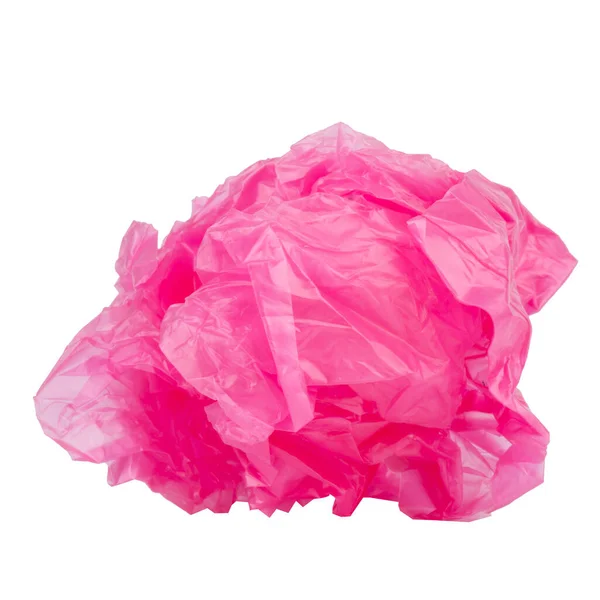 Пластиковый Пакет Белом Фоне Скомканный Розовый — стоковое фото