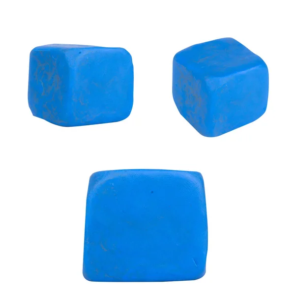 Plasticine Blue Square Isolated White Background Single One — Stock Photo, Image