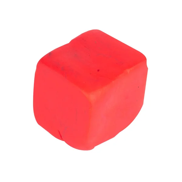 Plasticine Red Square Isolated White Background Single One — Stock Photo, Image