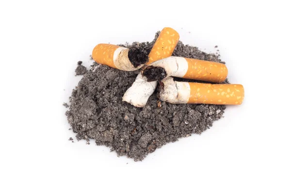 Üveg Hamutartó Hamu Cigaretta Elszigetelt Fehér Alapon — Stock Fotó