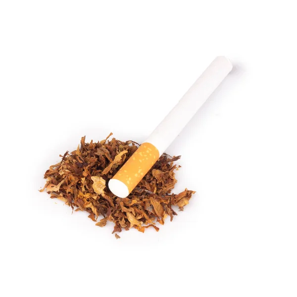 Tabaksbladeren Sigarettenpeuken Geïsoleerd Witte Achtergrond — Stockfoto