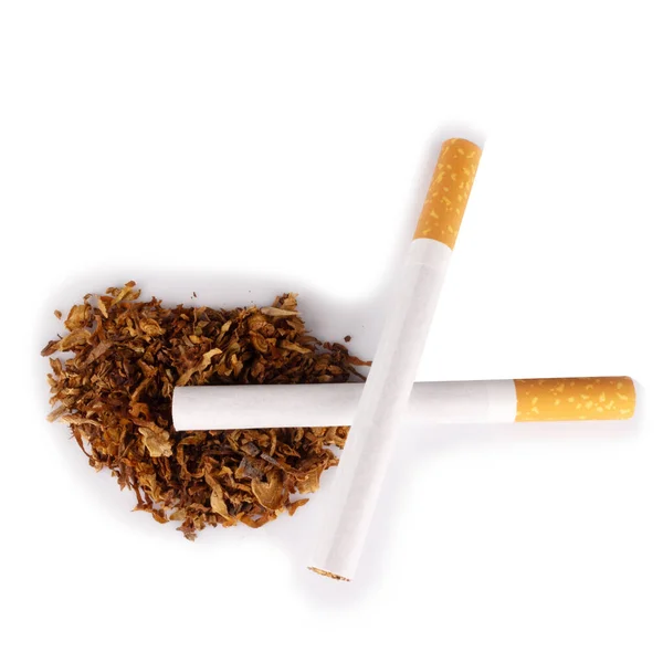 Tabákové Listy Nedopalky Izolované Bílém Pozadí — Stock fotografie