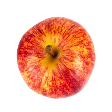 Elma, beyaz arka plan galasında izole edilmiş. Üst görünüm.