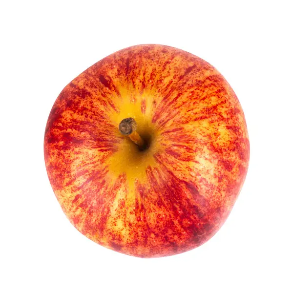 Elma, beyaz arka plan galasında izole edilmiş. Üst görünüm.