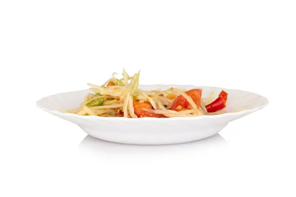 stock image papaya salad isolated on white background.