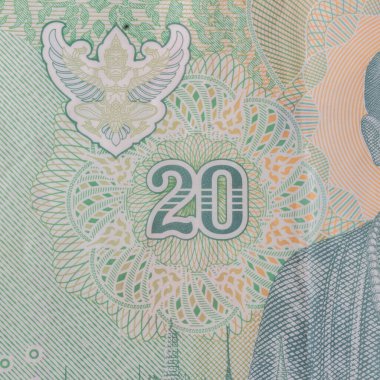 Banknotlar beyaz arka planda 20 izole Thai.