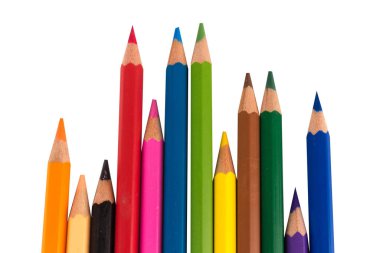 beyaz arkaplanda izole edilmiş renkli kalem arkaplanı.