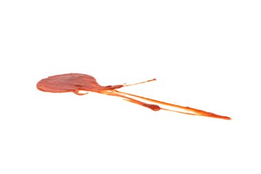 Kırmızı domates sosu, ketçap lekeleri ve lekeler..