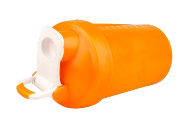 Titreyen Şişe Beyaz Protein beyaz arkaplanda izole edildi.