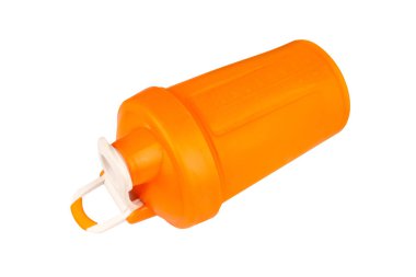 Titreyen Şişe Beyaz Protein beyaz arkaplanda izole edildi.