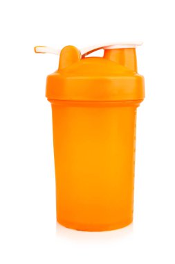 Titreyen Şişe Beyaz Protein beyaz arkaplanda izole edildi.