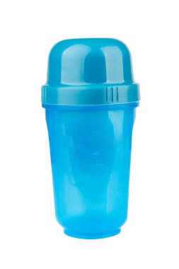 Titreyen Şişe Beyaz Protein beyaz arkaplanda izole edildi.