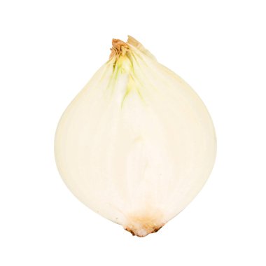 Beyaz arkaplanda soğan izole edildi Soyun.