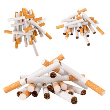 sigara yığını beyaz arkaplanda izole.