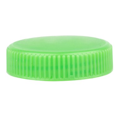 Plastik şişe kapağı yeşil beyaz arka planda izole.
