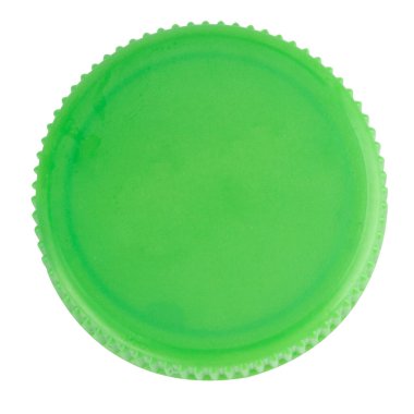 Plastik şişe kapağı yeşil beyaz arka planda izole.