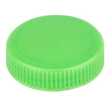 Plastik şişe kapağı yeşil beyaz arka planda izole.