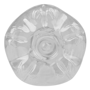 Plastik şişelerin alt görünümü beyaz arkaplanda izole.