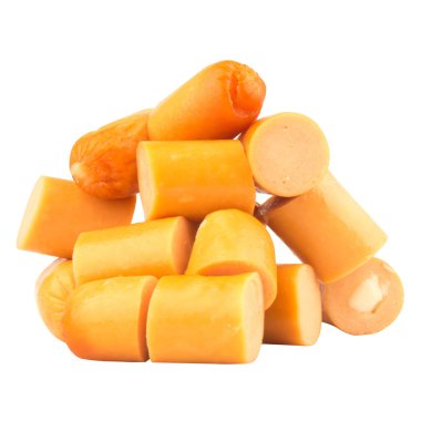 sosis beyaz arkaplan dilimleri üzerinde izole.