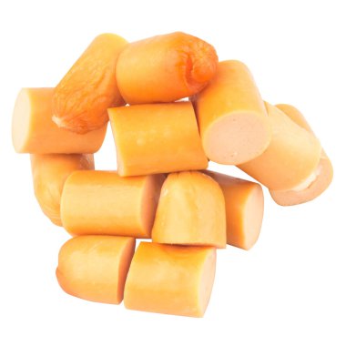 sosis beyaz arkaplan dilimleri üzerinde izole.