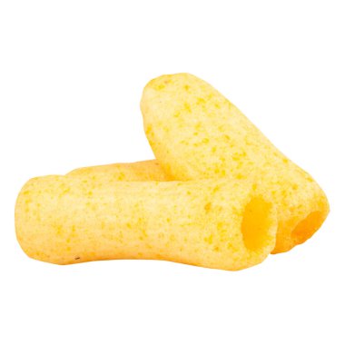 Beyaz arka planda silindirik şekilli çıtır çıtır atıştırmalık.