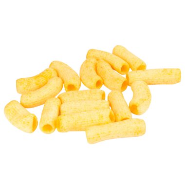 Silindirik abur cuburlar beyaz arka plana yayıldı.