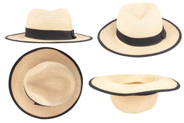 Saman Kovboy Şapkası Doğal Renkte Beyaz Arkaplan Batı Biçimli Aksesuar Tarzı İzole Edildi.