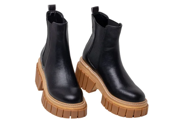 Ladies Chelsea Boots Close Pair Womens Black Leather Chelsea Boots — стокове фото