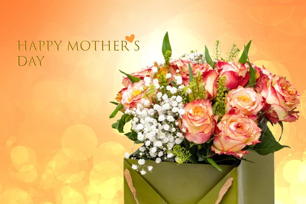 Tarjeta Felicitación Del Día Las Madres Composición Decorativa Ramo Rosas —  Fotos de Stock