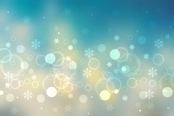 摘要带着明亮的蓝色 黄色和白色的亮星星 模糊了喜庆而精致的冬季圣诞或新年背景 空间为您的设计 卡片概念 — 图库照片