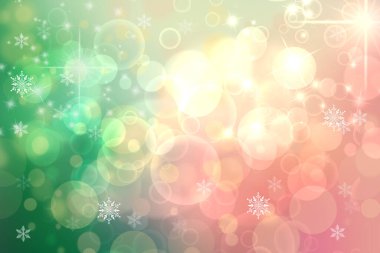 Soyut yeşil turuncu arkaplan dokusu. Parıldayan parıltılı bokeh daireleri ve yıldızları var. Mutlu yıllar, parti davetiyesi, sevgililer günü kartı konsepti. 