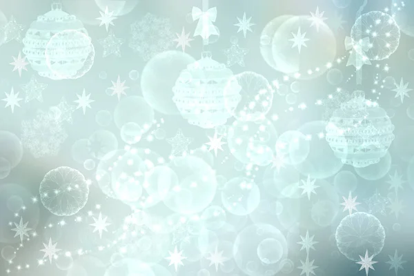 要約ぼやけたお祝いの繊細な冬のクリスマスや幸せな新年の背景のテクスチャ光沢のあるライトターコイズブルーと明るいボケが星や雪の結晶 カードコンセプト — ストック写真