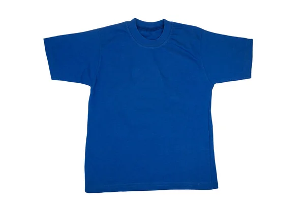 孩子们穿的蓝色衬衫 用于婴儿的足球或马球T恤 背景为白色 收割路径 孩子们夏天穿的衣服 — 图库照片
