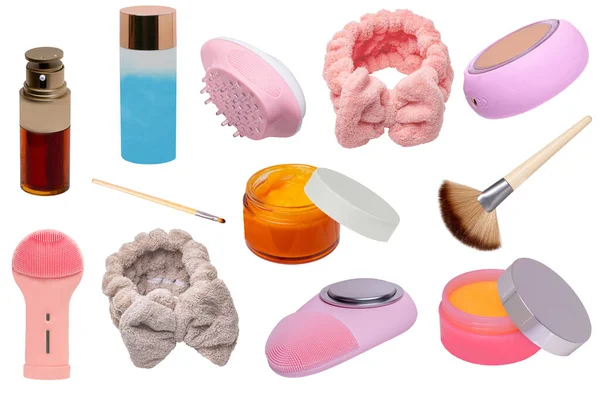 Collage Aus Make Kosmetika Und Werkzeugen Set Aus Verschiedenen Offenen — Stockfoto
