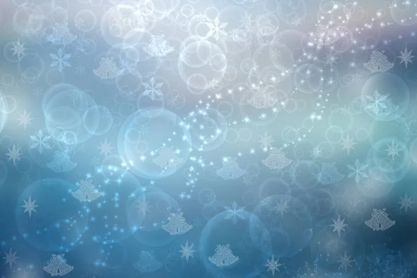 要旨青と白のボケが輝く雪の結晶と星を点灯し 明るい青のお祝いの冬のクリスマスやハッピー新年の背景テクスチャをぼやけている あなたのデザインのためのスペース カードコンセプト — ストック写真