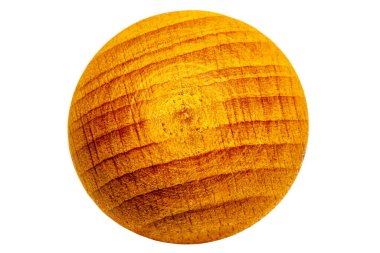 Scented wooden balls. Close-up of a yellow air freshener made of wooden ball and aromatized with essential oils. Clipping path. Beautiful gift isolated on white. Macro.