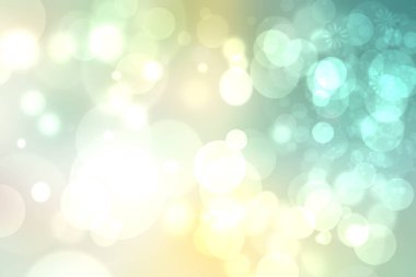 Soyut gradyan açık mavi turkuaz sarı, parlak, bulanık arka plan dokusu dairesel bokeh ışıkları. Güzel, taze bir fon. Tasarım için boşluk.