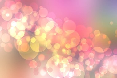 Soyut bulanık taze bahar ışığı hassas pastel sarı, turuncu, yeşil bokeh arkaplan dokusu parlak dairesel yumuşak renk ışıklarıyla. Güzel arkaplan illüstrasyonu.