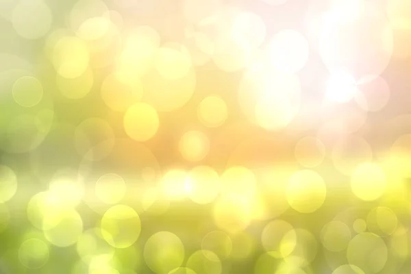 Hello spring background. Abstract bright spring or summer landscape texture with natural green yellow pink bokeh lights and sunshine. Beautiful backdrop with space.