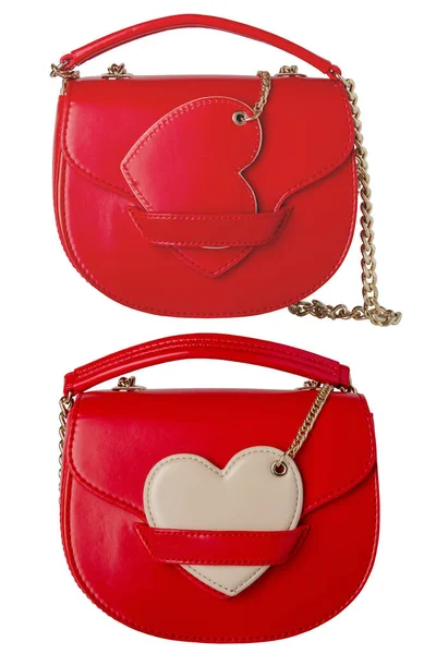 Stylische Damenhandtasche Collage Set Einer Modischen Weiblichen Roten Luxus Handtasche — Stockfoto