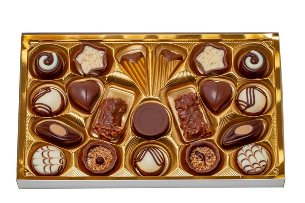 Detailní Záběr Krabice Jemných Čokoládových Bonbónů Krásné Plastové Krabici Izolované Royalty Free Stock Fotografie