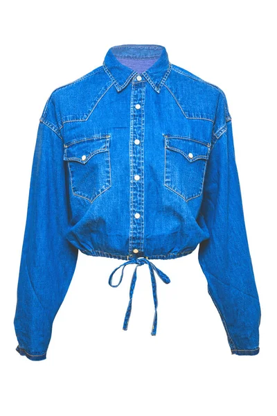 Jeans Jacka Isolerad Vacker Kvinnlig Elegant Fashionabla Denim Kort Blå — Stockfoto