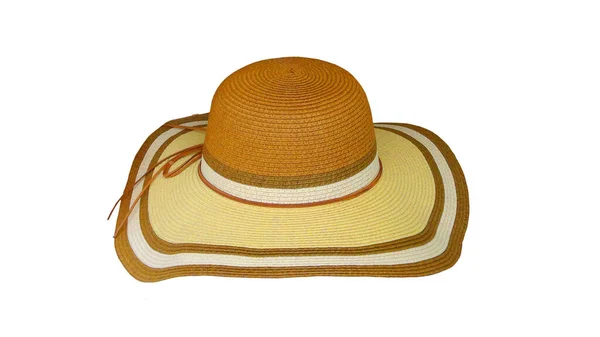 Straw Hat Isolated Closeup Elegant Summer Straw Hat Ribbon Girls — Stock Photo, Image