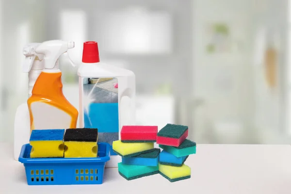 Καθαριότητα Και Υγιεινή Των Νοικοκυριών Κοντινό Πλάνο Προϊόντων Καθαρισμού Σπιτιών — Φωτογραφία Αρχείου