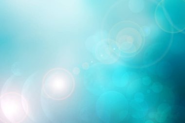 Soyut bulanık taze bahar ışığı hassas pastel mavi turkuaz beyaz bokeh arkaplan dokusu parlak dairesel yumuşak renkli ışıklar. Kart konsepti. Güzel arkaplan illüstrasyonu.