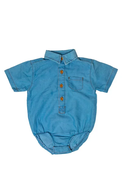 Blauer Babybody Für Jungen Isoliert Auf Weißem Hintergrund Schneideweg Kleidung — Stockfoto