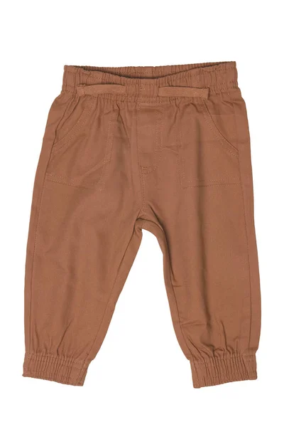 Clothes Newborn Stylish Brown Baby Pants Sweatpants Isolated White Background — Stock Photo, Image